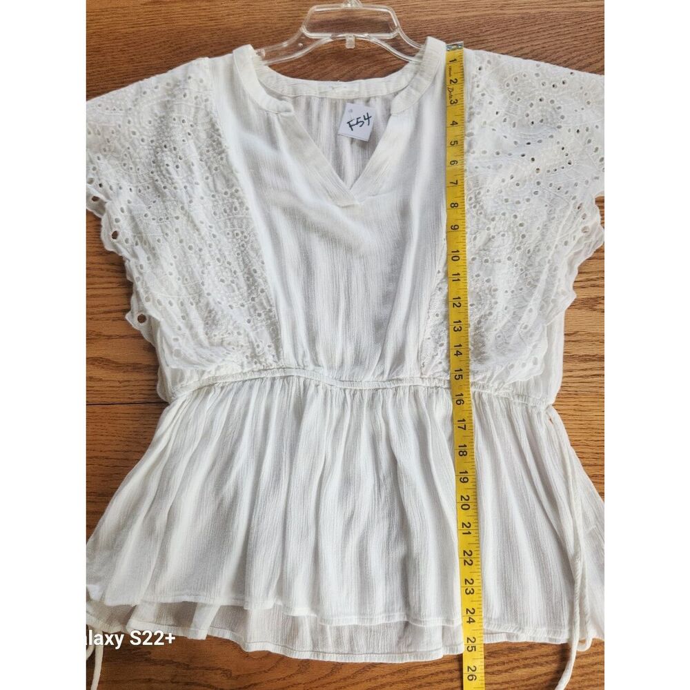 Maurices White Eyelet Lace Butterfly Sleeve Peplum Top Lrg Boho V-Neck Side Ties - Picture 11 of 14